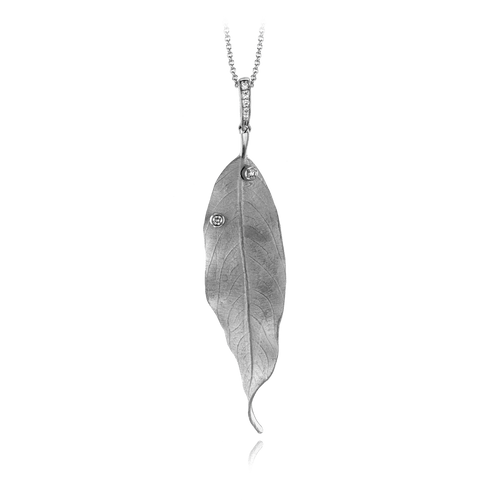 18k White Gold & Diamond Leaf Pendant - DP264-W-Simon G.-Renee Taylor Gallery