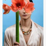 3mm Double Leather Necklace with 18K Gold Boules, Pearls, Silver Elements and Semi-precious Stones - C2001-Misani Milano-Renee Taylor Gallery