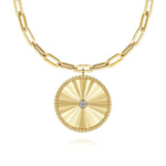 18 inch 14K Yellow Gold Textured Diamond Medallion Hollow Chain Necklace - NK6841-18Y45JJ-Gabriel & Co.-Renee Taylor Gallery