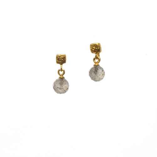 Cube Faceted Round Labradorite 24K Gold Vermeil Earrings-Joyla-Renee Taylor Gallery