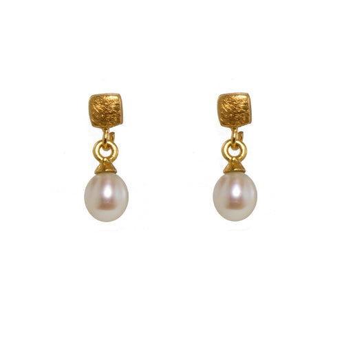 Cube White Pearl 24K Gold Vermeil Earrings-Joyla-Renee Taylor Gallery
