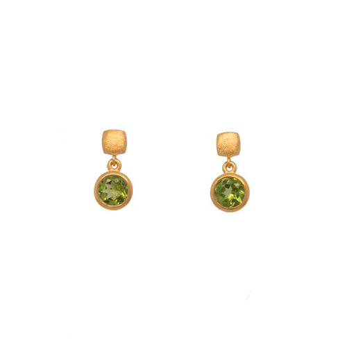 Cube Round Bezel Peridot 24K Gold Vermeil Earrings-Joyla-Renee Taylor Gallery
