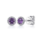 14K White Gold Round Amethyst and Diamond Halo Stud Earrings - EG12372W45AM-Gabriel & Co.-Renee Taylor Gallery