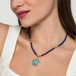 14K Gold Diamond, Blue Sapphire & Topaz Enamel Medallion Pendant – PT6649EMY45MC-Gabriel & Co.-Renee Taylor Gallery