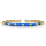 14K Yellow Gold Bujukan Beads and Diamond Split Bangle with Blue Enamel - BG4970ECY45JJ.S575-Gabriel & Co.-Renee Taylor Gallery