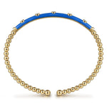 14K Yellow Gold Bujukan Beads and Diamond Split Bangle with Blue Enamel - BG4970ECY45JJ.S575-Gabriel & Co.-Renee Taylor Gallery