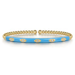 14K Yellow Gold Bujukan Beads and Diamond Split Bangle with Dusk Blue Enamel - BG4971E5Y45JJ-Gabriel & Co.-Renee Taylor Gallery
