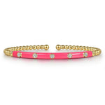 14K Yellow Gold Bujukan Beads and Diamond Split Bangle with Fuchsia Enamel - BG4970EFY45JJ.S575-Gabriel & Co.-Renee Taylor Gallery