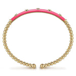 14K Yellow Gold Bujukan Beads and Diamond Split Bangle with Fuchsia Enamel - BG4970EFY45JJ.S575-Gabriel & Co.-Renee Taylor Gallery
