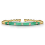 14K Yellow Gold Bujukan Beads and Diamond Split Bangle with Mint Green Enamel - BG4970EHY45JJ.S575-Gabriel & Co.-Renee Taylor Gallery