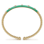 14K Yellow Gold Bujukan Beads and Diamond Split Bangle with Mint Green Enamel - BG4970EHY45JJ.S575-Gabriel & Co.-Renee Taylor Gallery