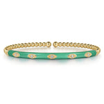 14K Yellow Gold Bujukan Beads and Diamond Split Bangle with Mint Green Enamel - BG4971EHY45JJ-Gabriel & Co.-Renee Taylor Gallery