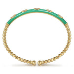 14K Yellow Gold Bujukan Beads and Diamond Split Bangle with Mint Green Enamel - BG4971EHY45JJ-Gabriel & Co.-Renee Taylor Gallery