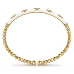 14K Yellow Gold Bujukan Beads and Diamond Split Bangle with White Enamel - BG4971E9Y45JJ-Gabriel & Co.-Renee Taylor Gallery
