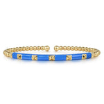14K Yellow Gold Bujukan Beads and Pyramid Split Bangle with Blue Enamel - BG4969ECY4JJJ.S575-Gabriel & Co.-Renee Taylor Gallery