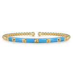 14K Yellow Gold Bujukan Beads and Pyramid Split Bangle with Dusk Blue Enamel - BG4969E5Y4JJJ.S575-Gabriel & Co.-Renee Taylor Gallery