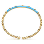 14K Yellow Gold Bujukan Beads and Pyramid Split Bangle with Dusk Blue Enamel - BG4969E5Y4JJJ.S575-Gabriel & Co.-Renee Taylor Gallery