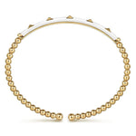 14K Yellow Gold Bujukan Beads and Pyramid Split Bangle w/ White Enamel - BG4969E9Y4JJJ-Gabriel & Co.-Renee Taylor Gallery