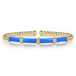 14K Yellow Gold Bujukan and Bar Split Bangle with Blue Enamel - BG4972ECY4JJJ-Gabriel & Co.-Renee Taylor Gallery