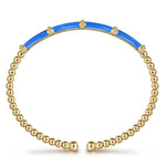 14K Yellow Gold Bujukan and Bar Split Bangle with Blue Enamel - BG4972ECY4JJJ-Gabriel & Co.-Renee Taylor Gallery