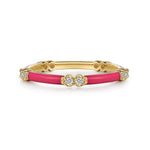 Enamel - 14K Yellow Gold Diamond Station Stackable with Fuchsia Enamel - LR52659EFY45JJ-Gabriel & Co.-Renee Taylor Gallery