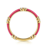 Enamel - 14K Yellow Gold Diamond Station Stackable with Fuchsia Enamel - LR52659EFY45JJ-Gabriel & Co.-Renee Taylor Gallery