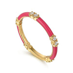 Enamel - 14K Yellow Gold Diamond Station Stackable with Fuchsia Enamel - LR52659EFY45JJ-Gabriel & Co.-Renee Taylor Gallery
