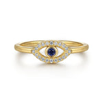 14K Yellow Gold Diamond and Sapphire Evil Eye Ladies Ring w/White Enamel - LR52500E9Y45SA-Gabriel & Co.-Renee Taylor Gallery