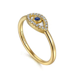 14K Yellow Gold Diamond and Sapphire Evil Eye Ladies Ring w/White Enamel - LR52500E9Y45SA-Gabriel & Co.-Renee Taylor Gallery