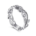 14K White Gold Scrolling Floral Diamond Ring - LR4593W45JJ-Gabriel & Co.-Renee Taylor Gallery