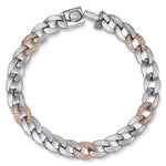 925 Sterling Silver with 14K Rose Gold Diamond Cuban Link Chain Mens Bracelet - TBM2125MJ5JJ-Gabriel & Co.-Renee Taylor Gallery