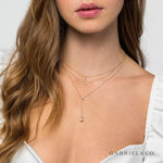 Layered Y Necklace 14K Yellow Gold Diamond and Pearl - NK5963Y45PL-Gabriel & Co.-Renee Taylor Gallery