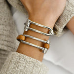 Koa Shackle Bracelet - Silver Plated, Camel Leather - B0113 MCA04-CXC-Renee Taylor Gallery