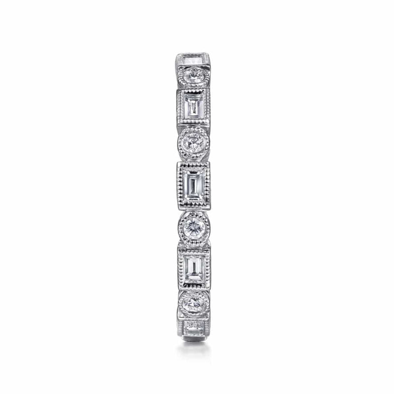14K White Gold Baguette and Round Diamond Eternity Ring - LR4380W44JJ-Gabriel & Co.-Renee Taylor Gallery