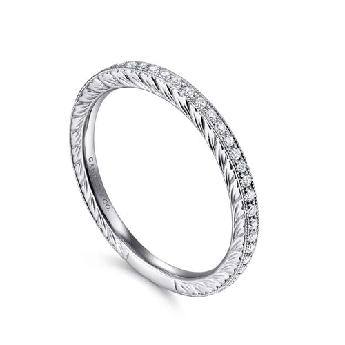 14K White Gold Hand Carved Stackable Diamond Ring - LR4793W45JJ-Gabriel & Co.-Renee Taylor Gallery