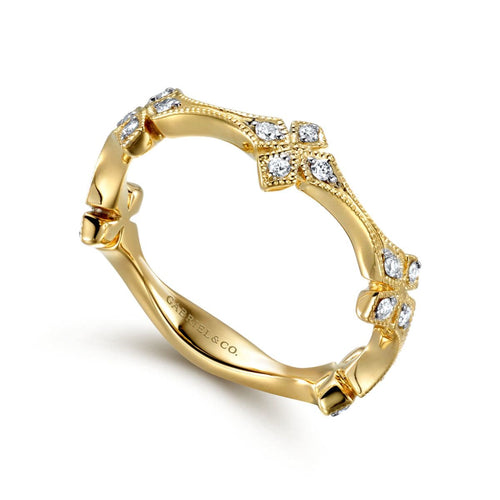 14K Yellow Gold Diamond Floral Station Stackable Ring - LR50891Y45JJ-Gabriel & Co.-Renee Taylor Gallery