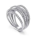 14K White Gold Layered Wide Band Diamond Ring - LR50964W45JJ-Gabriel & Co.-Renee Taylor Gallery