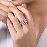 14K White Gold Layered Wide Band Diamond Ring - LR50964W45JJ-Gabriel & Co.-Renee Taylor Gallery