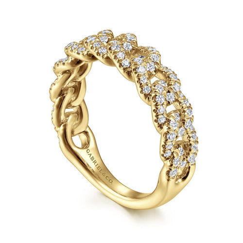 14K Yellow Gold Chain Link Stackable Diamond Ring - LR51181Y45JJ-Gabriel & Co.-Renee Taylor Gallery