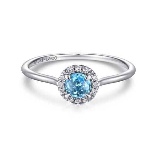14K White Gold Blue Topaz and Diamond Halo Promise Ring - LR51264W45BT-Gabriel & Co.-Renee Taylor Gallery