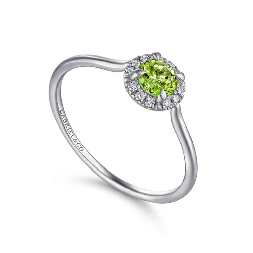 14K White Gold Peridot and Diamond Halo Promise Ring - LR51264W45PE-Gabriel & Co.-Renee Taylor Gallery