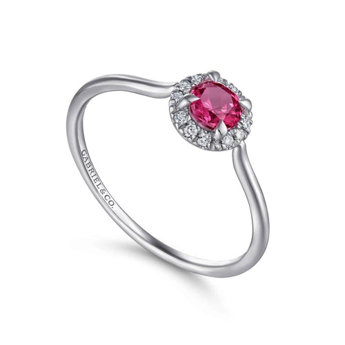 14K White Gold Ruby and Diamond Halo Promise Ring - LR51264W45RA-Gabriel & Co.-Renee Taylor Gallery