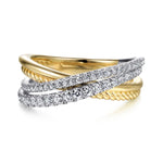 14K White & Yellow Gold Twisted Rope and Diamond Criss Cross Ring - LR51526M45JJ-Gabriel & Co.-Renee Taylor Gallery
