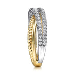 14K White & Yellow Gold Twisted Rope and Diamond Criss Cross Ring - LR51526M45JJ-Gabriel & Co.-Renee Taylor Gallery
