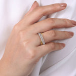 14K White & Yellow Gold Twisted Rope and Diamond Criss Cross Ring - LR51526M45JJ-Gabriel & Co.-Renee Taylor Gallery