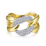 14K White & Yellow Gold Large Chain Link Diamond Station Ring - LR51527M45JJ-Gabriel & Co.-Renee Taylor Gallery