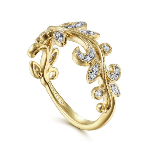 14K Yellow Gold Diamond Leaf Ring - LR51641Y45JJ-Gabriel & Co.-Renee Taylor Gallery