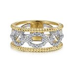 14K White & Yellow Gold Diamond Link and Twisted Rope Ring - LR51658M45JJ-Gabriel & Co.-Renee Taylor Gallery