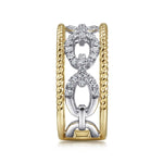 14K White & Yellow Gold Diamond Link and Twisted Rope Ring - LR51658M45JJ-Gabriel & Co.-Renee Taylor Gallery