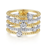 14K White & Yellow Gold Five Row Bujukan Ball and Diamond Station Ring - LR51662M45JJ-Gabriel & Co.-Renee Taylor Gallery